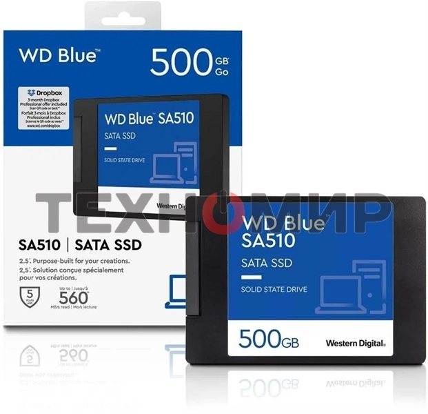 Накопитель SSD WD Blue SA510 WDS500G3B0A, 500GB, SATA III, 2.5