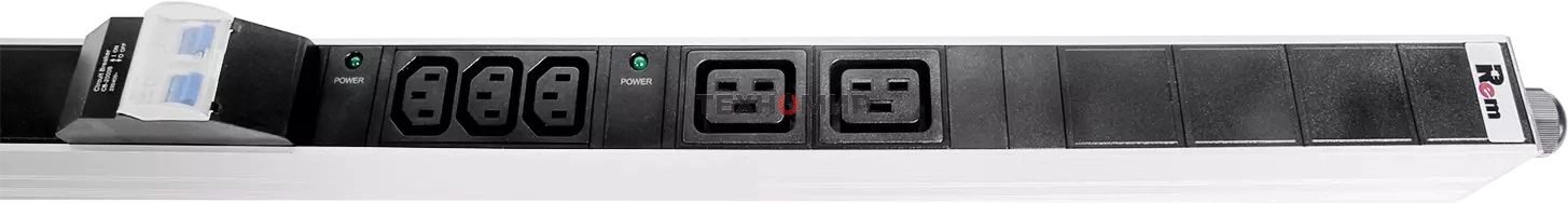 Блок силовых розеток Rem, IEC 60320 С13 х 12, IEC 60320 С19 х 8, вход колодка, 1863х45х60 мм (ВхШхГ), 32А, автомат, алюминий, с мониторингом