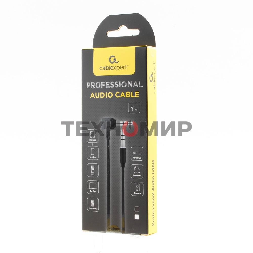 Кабель Cablexpert аудио 90˚ CCAB-01-35MML-1MB, 3.5 Jack (M)/3.5 Jack (M), черный, 1м, блистер