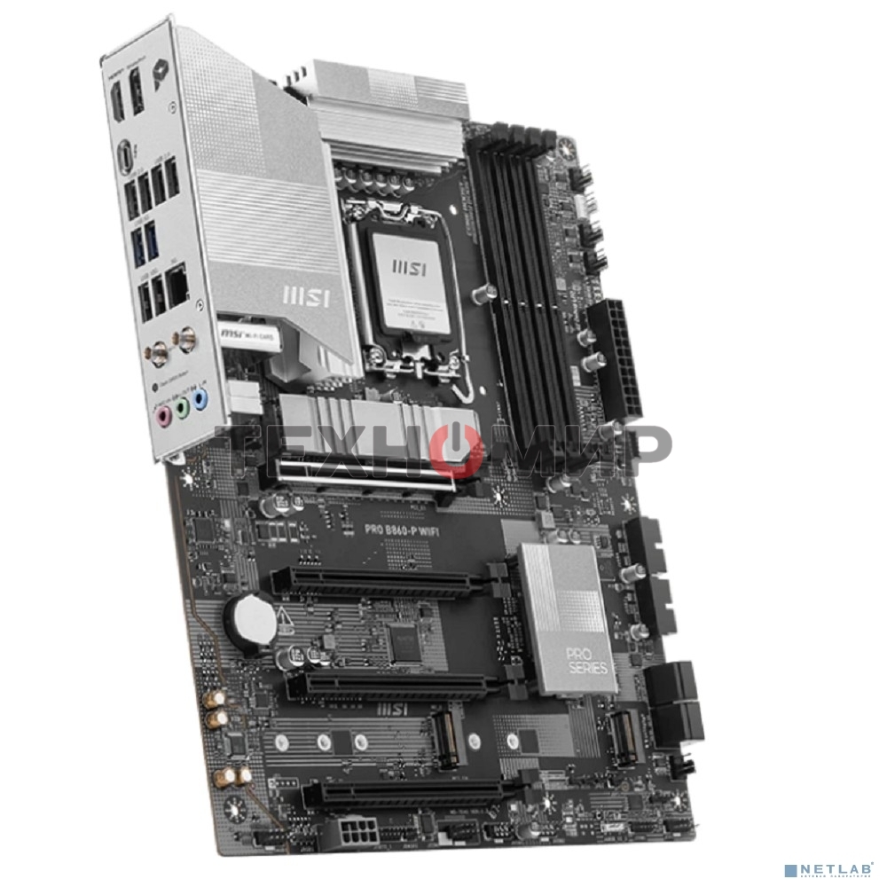Материнская плата MSI PRO B860-P WIFI, LGA 1851, Intel B860, 4xDDR5, 4xSATA, 3xM.2, 1xPCIe 5.0 x16, 1xPCIe 4.0 x4, 2xPCIe 4.0 x1, 1xHDMI, 1xDP, 1xUSB-C, 1x 5Gb LAN, 2xUSB-A 3.2 Gen 2, 2xUSB-A 3.2 Gen 1, 4xUSB-A 2.0, 3x3.5 мм, 7.1, Wi-Fi 7, ATX