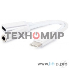 Переходник Cablexpert Переходник USB, USB Type-C/Jack3.5 F+ Type-C F, пакет (CCA-UC3.5F-02-W)