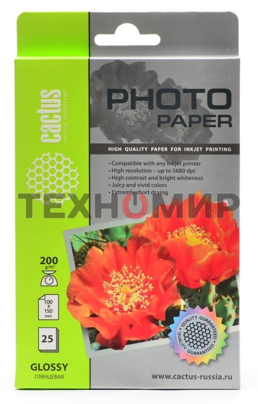 Фотобумага Cactus CS-GA620025 глянцевая A6 200 г/м2 25 листов