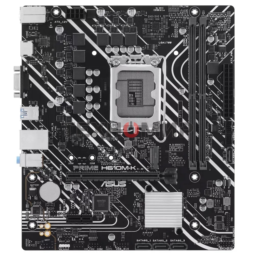 Материнская плата ASUS PRIME H610M-K, LGA 1700, Intel H610, 2xDDR5, 4xSATA, 1xM.2, 1xPCIe 4.0 x16, 1x1Gb LAN, 2xUSB-A 3.2 Gen 1, 4xUSB-A 2.0, 1xHDMI, 1xVGA, 3x3.5 мм, 1xRS-232, 7.1, mATX