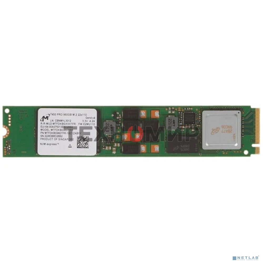 Накопитель SSD Micron 7450 PRO, 960Gb, M.2 22110, PCIe 4.0 x4, NVMe, R/W 5000/1400