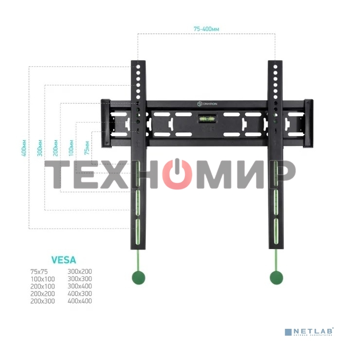 Кронштейн ONKRON FM5/32-55'' макс 400x400 наклон 0º от стены: 29мм макс вес 56,8кг