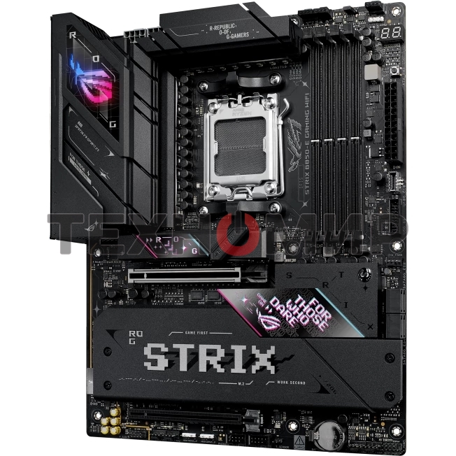 Материнская плата ASUS ROG STRIX B850-E GAMING WIFI, AM5, AMD B850, 4xDDR5, 4xSATA, 5xM.2, 1xPCI-E 5.0 x16, 1xPCI-E 4.0 x16, 1xRealtek 5Gb Ethernet, 1xUSB-C 4, 1xUSB-C 20Gbps, 6xUSB-A 10Gbps, 4xUSB-A 2.0, 3x3.5 мм, 7.1, ATX