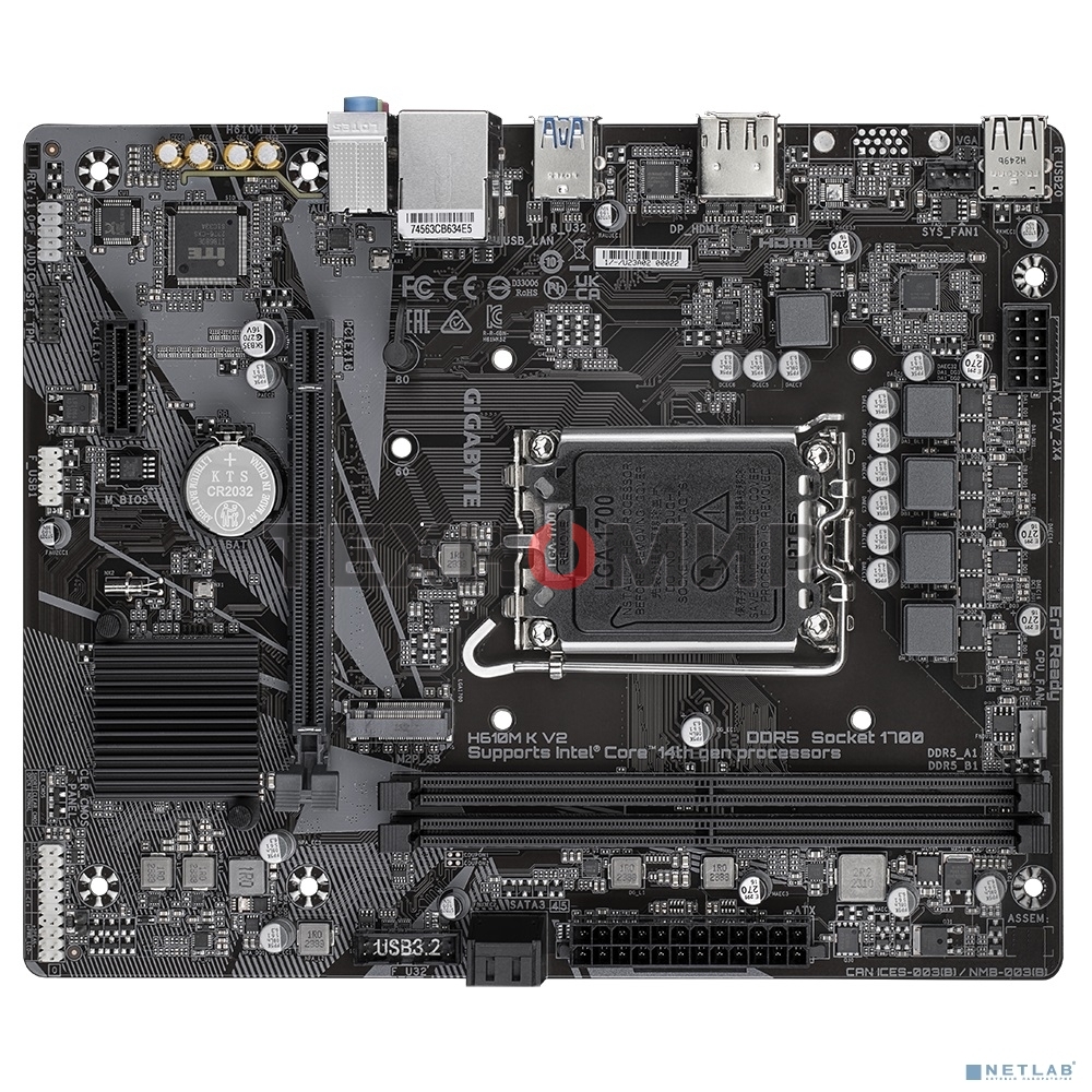 Материнская плата Gigabyte H610M K V2, LGA1700, Intel H610, 2xDDR5, 2xSATA, 1xM.2, 1xPCIe 4.0 x16, 1xPCIe 3.0 x1, 1xDP, 1xHDMI, 1x1Gb LAN, 2xUSB-A 5Gbps, 4xUSB-A 2.0, 3x3.5 мм, 7.1, mATX