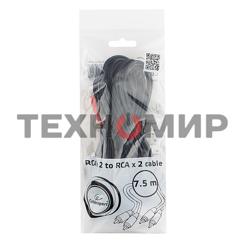 Кабель аудио Cablexpert CCA-2R2R-7.5M, 2xRCA - 2xRCA, 7,5м