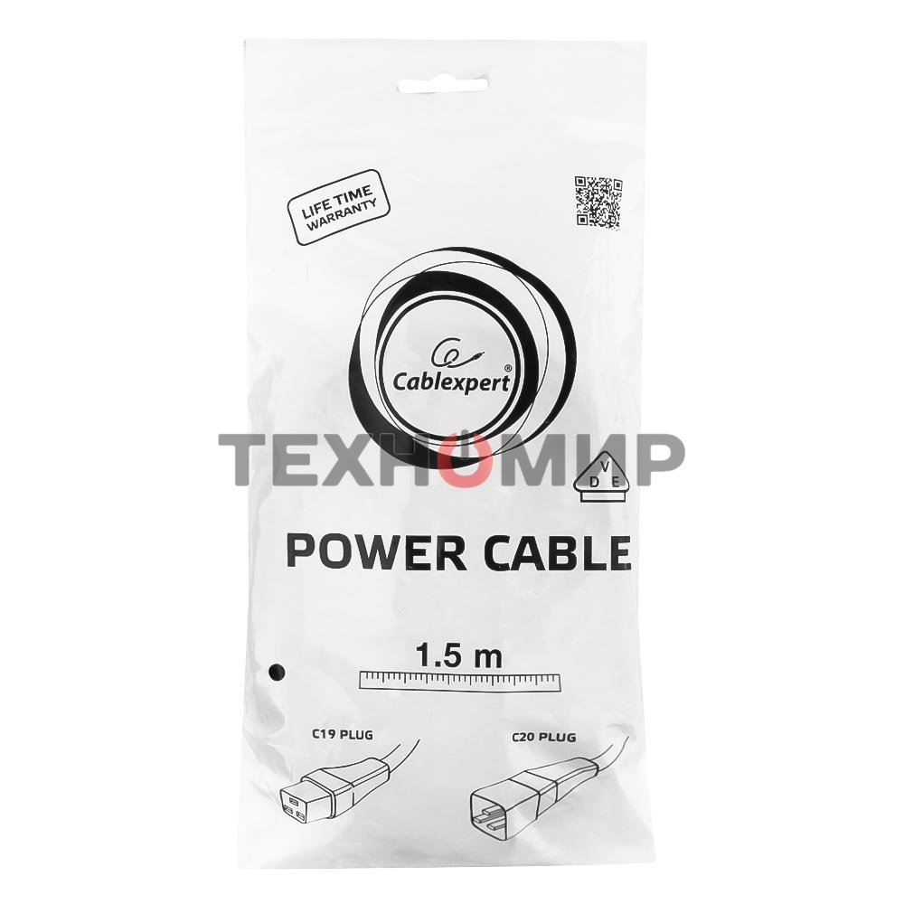 Кабель питания для UPC Gembird/Cablexpert, 1.5м, С19 - C20, 16А, черный, с заземлением