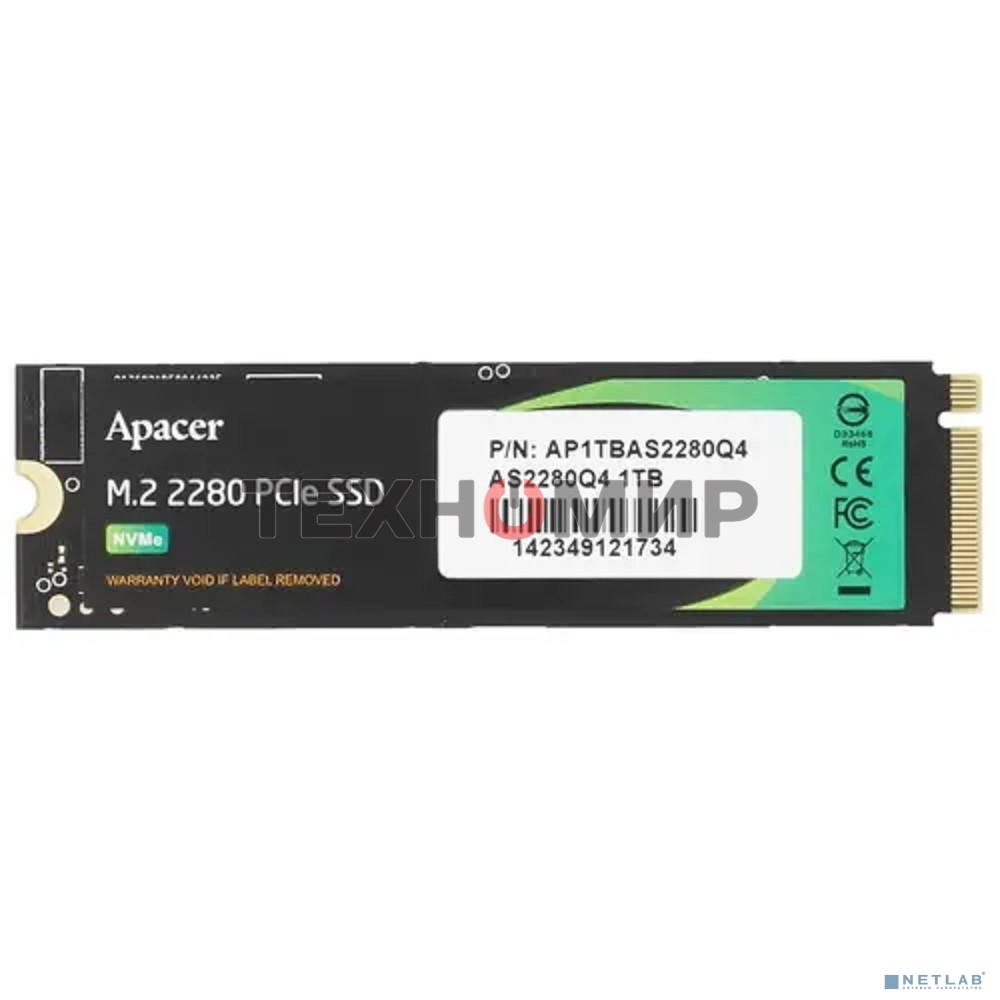 Накопитель SSD Apacer 1Tb, M.2 2280, NVMe PCIe 4.0 x4, R/W 3600/3000 Мбайт/сек