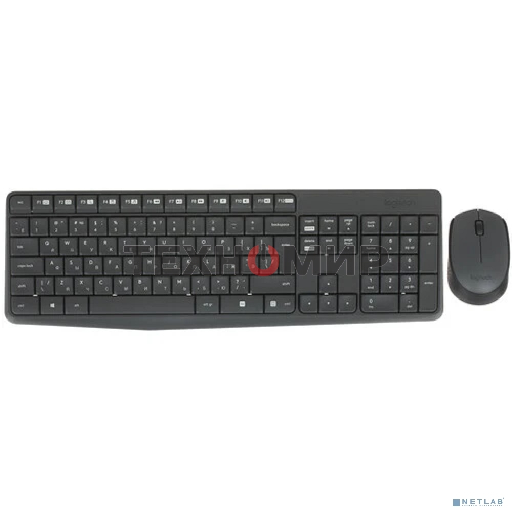 Комплект клавиатура+мышь Logitech MK235 беспроводной, USB, 1000 DPI, серый