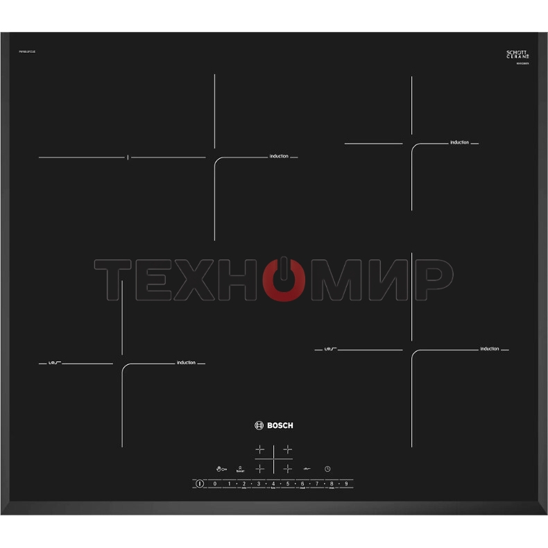 Индукционная варочная панель Bosch PIF651HC1E, 60 см, индукция, скошенные края, сенсорное управление, черный