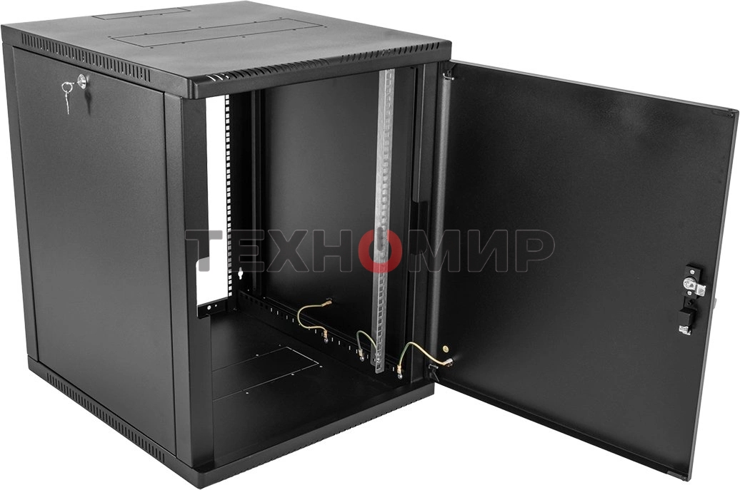 Шкаф коммутационный ЦМО (ШРН-6.350.1-9005) настенный 6U 600x350 мм пер. дв. металл 200 кг черный 300 мм 180 град.