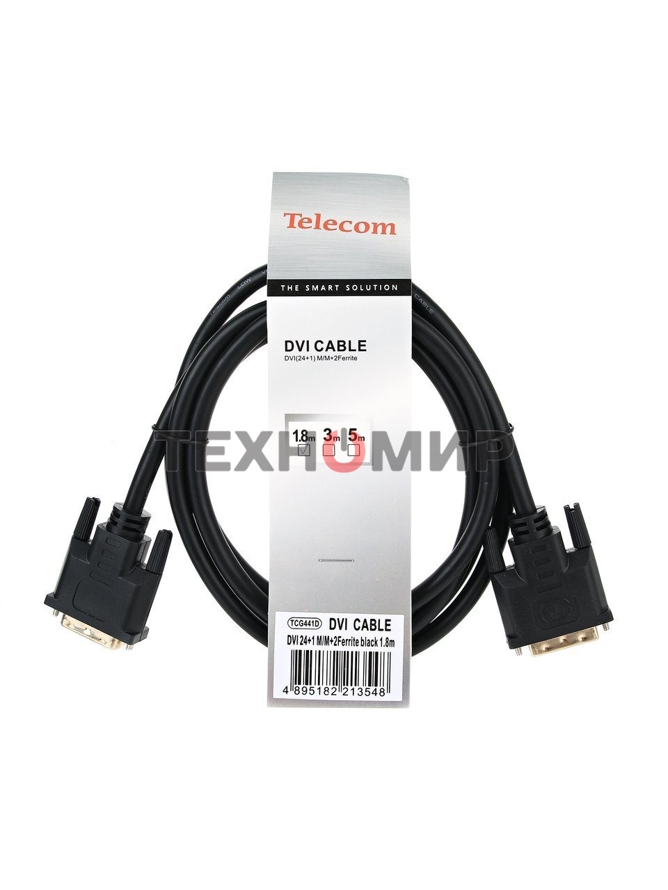 Кабель DVI-D--DVI-D Dual link 25M/25M, экран, феррит.кольца, 1.8м Telecom TCG441D-1.8M
