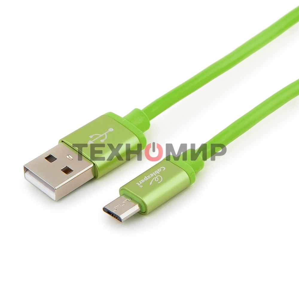 Кабель USB2.0 Cablexpert CC-S-mUSB01Gn-1M, AM/microB, серия Silver, 1м, зеленый, блистер