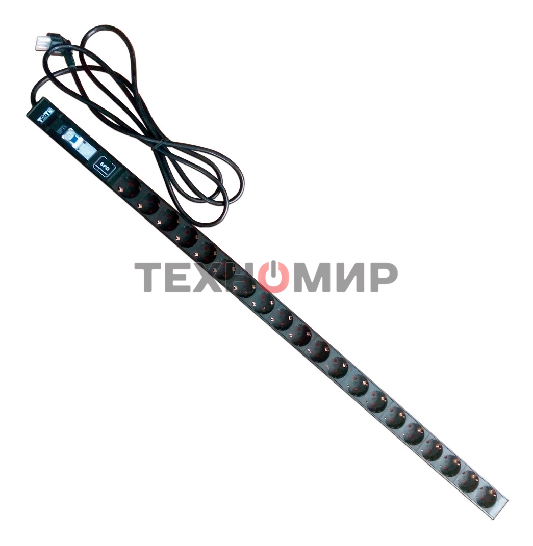 Вертикальный блок розеток, 20xSchuko, 250V, 16A, шнур 3 метра, вилка Schuko