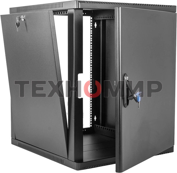 Шкаф коммутационный ЦМО (ШРН-6.350.1-9005) настенный 6U 600x350 мм пер. дв. металл 200 кг черный 300 мм 180 град.