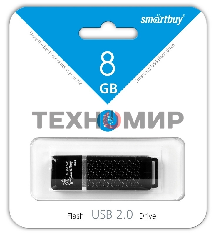 Флешка USB Smartbuy Quartz black (SB8GBQZ-K), 8Gb, USB 2.0, R/W 15/5, черный