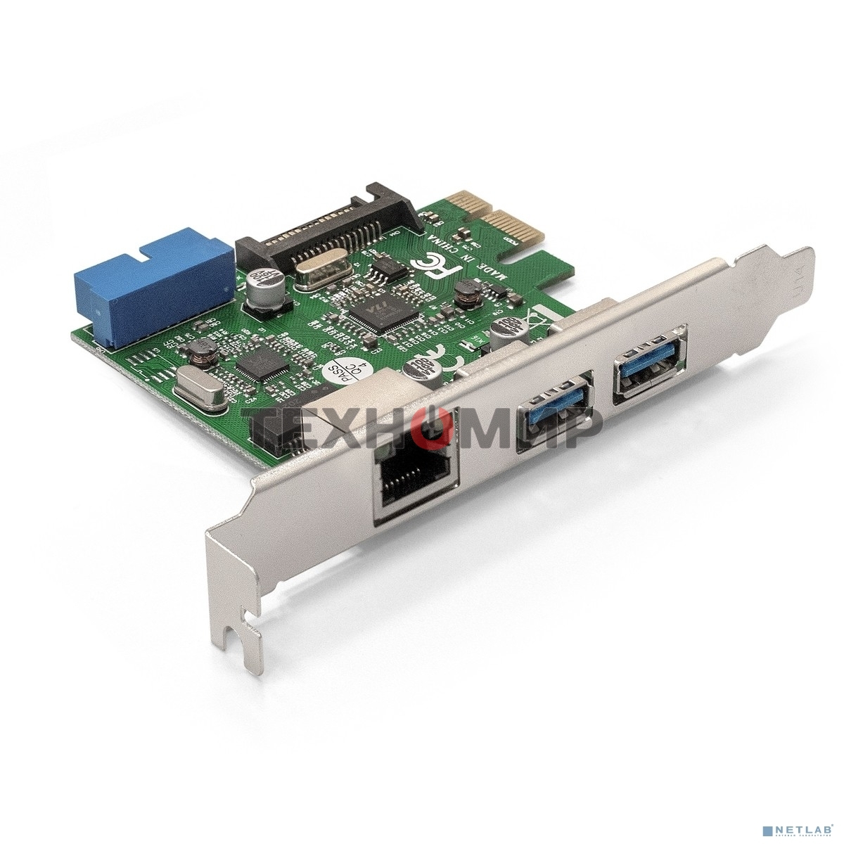 Контроллер ExeGate EX290278RUS EXE-362 PCI-E 2.0, 2*USB 3.0 ext + 1*USB 3.0 int + LAN UTP 1000Mbps, разъем доп.питания (OEM)