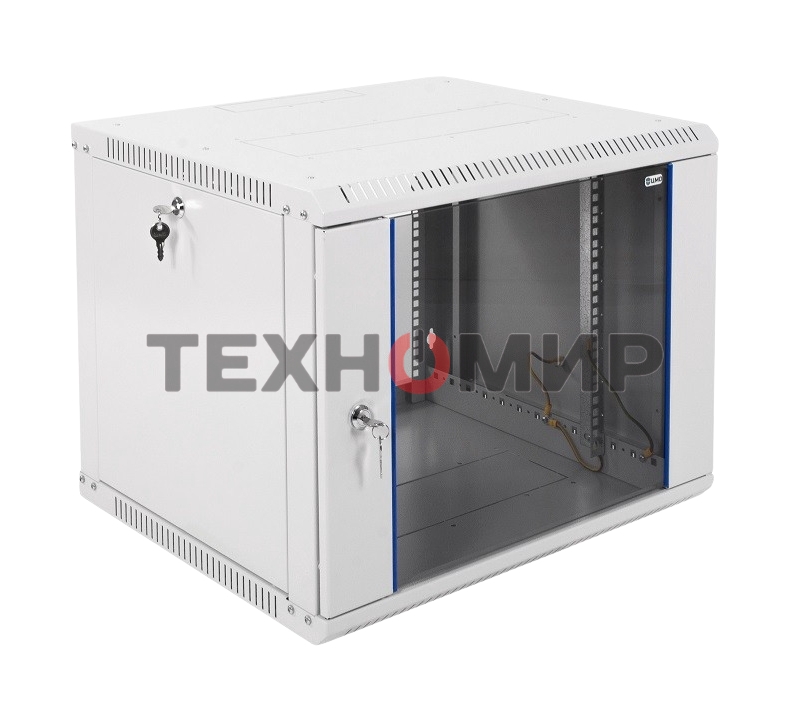 Шкаф телекоммуникационный настенный разборный 9U (600х520) дверь стекло, черный (ШРН-Э-9.500-9005)