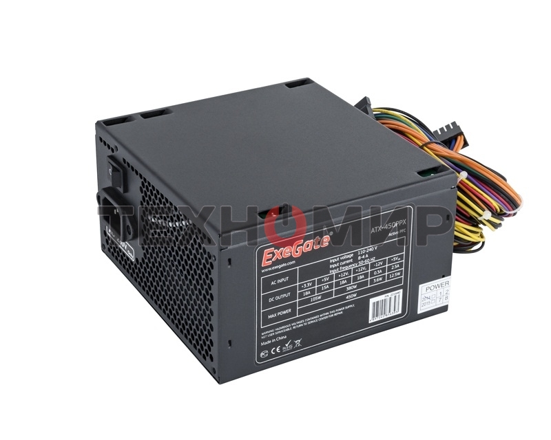 Блок питания ExeGate 450PPX (EX221640RUS-S), 450Вт, 120мм, черный