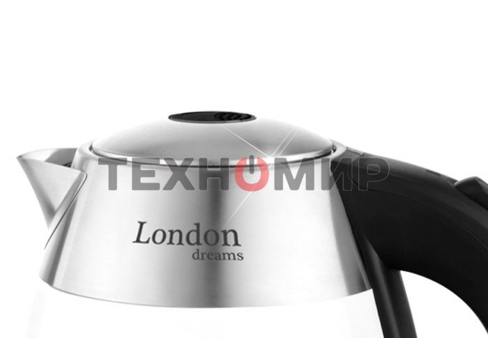 Чайник электрический Centek CT-0059 London, стекло, 1.8л, 2200Вт, LED-подсветка, отделка нерж.