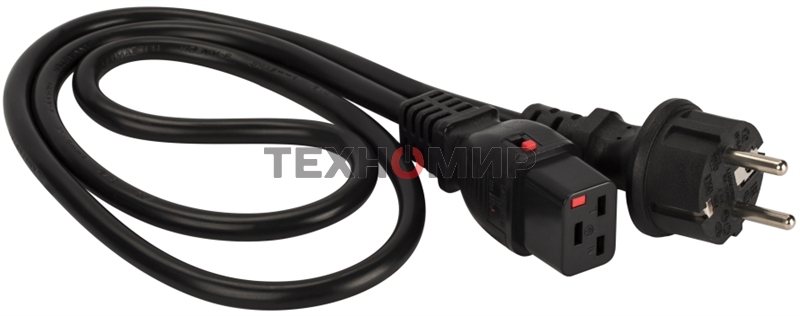 Шнур питания Lanmaster с блокировкой C19-Schuko прямая, 3х1.5, 220В, 16А, черный, 2 метра
