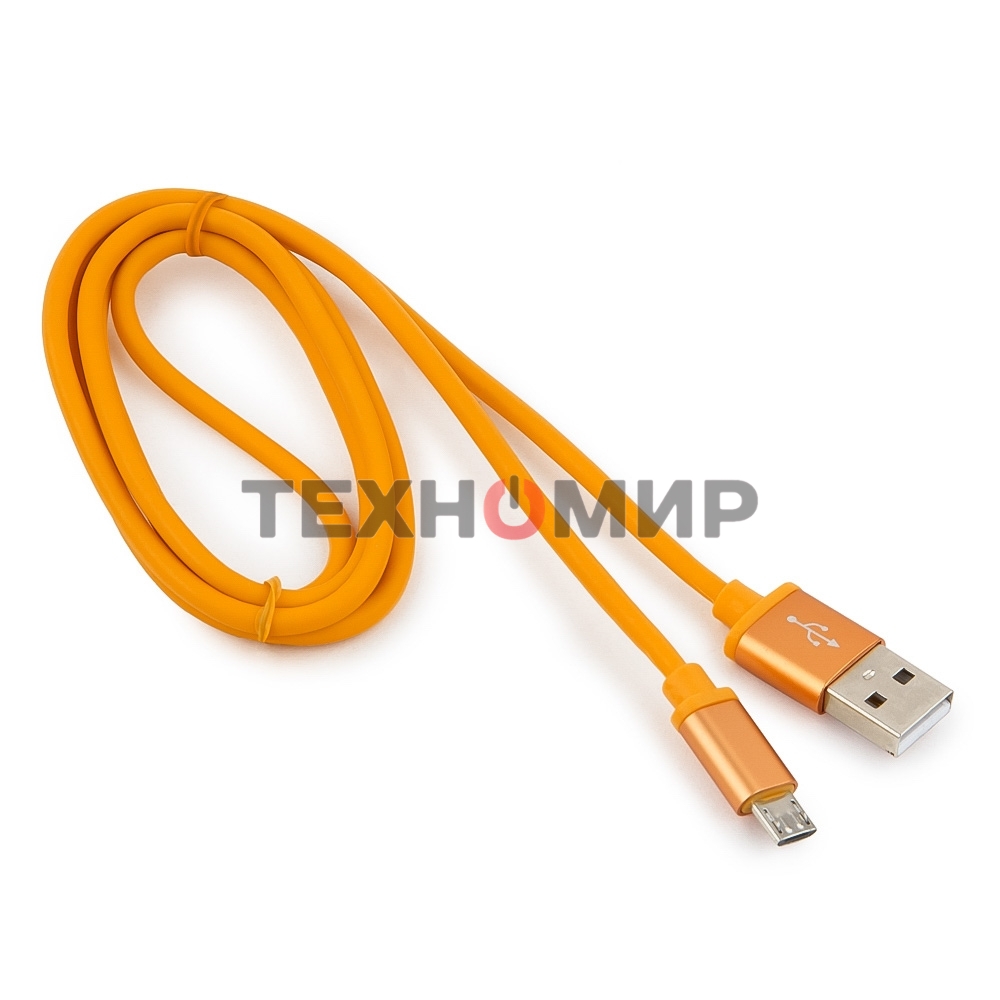 Кабель USB2.0 Cablexpert CC-S-mUSB01O-1M, AM/microB, серия Silver, длина 1м, оранжевый, блистер