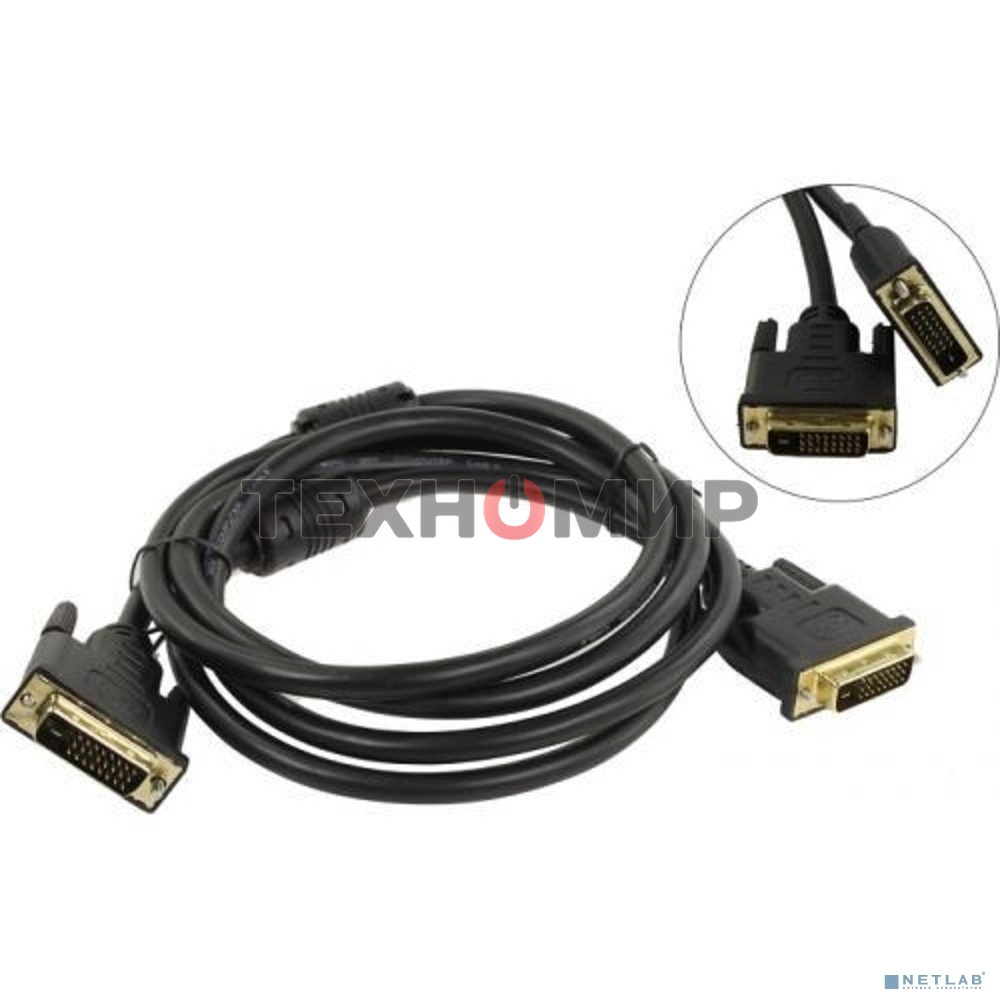 Кабель DVI-D--DVI-D Dual link 25M/25M, экран, феррит.кольца, 1.8м Telecom TCG441D-1.8M