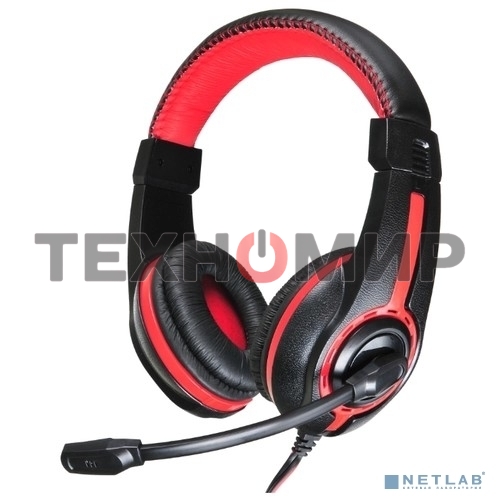 Гарнитура проводная с микрофоном Oklick HS-L200 черный/красный 2м мониторы оголовье (359484)