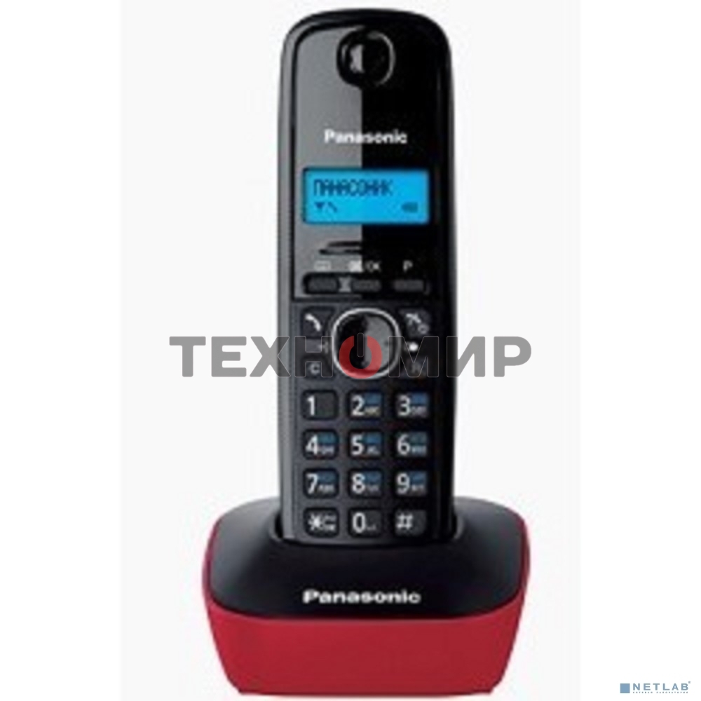 Телефон беспроводной (DECT) Panasonic KX-TG1611RUR (красный) АОН, Caller ID,12 мелодий звонка,подсветка дисплея,поиск трубки