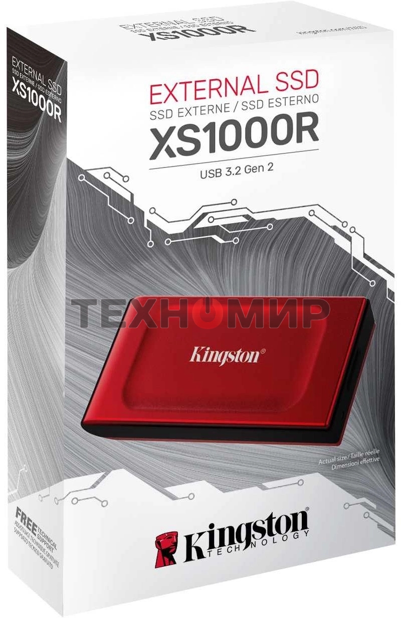 Внешний SSD Kingston XS1000, 1TB, USB 3.2 Gen 2 Type-C, R/W 1050/1000, красный