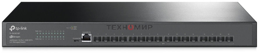 Коммутатор TP-Link JetStream 16-Port 10GE SFP+ L2+ Managed Switch PORT: 16× 10G SFP+ Slots