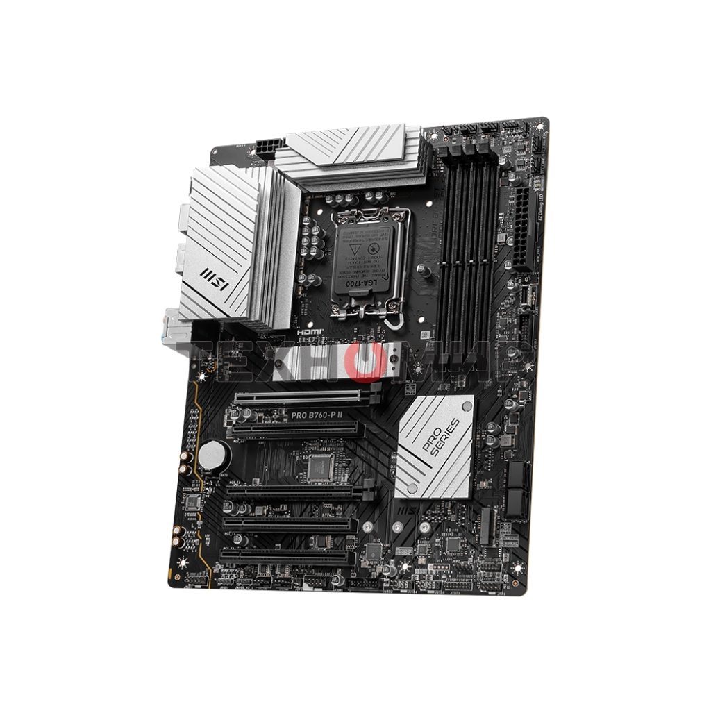 Материнская плата MSI PRO B760-P II, LGA 1700, Intel B760, 4xDDR5, 4xSATA, 2xM.2, 1xPCI-E 4.0 x16, 1xPCI-E 4.0 x4, 3xPCI-E 3.0 x1, 1xHDMI, 1xDP, 1xRJ45 2.5Gb, 1xUSB-C 3.2 Gen 2, 2xUSB-A 3.2 Gen 1, 2xUSB-A 2.0, 5x3.5мм, TOSLINK, 7.1, Standard-ATX
