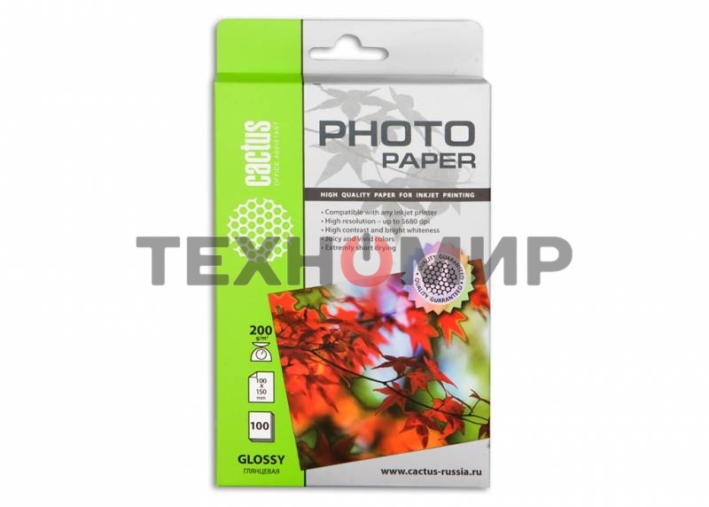 Фотобумага Cactus CS-GA6200100 глянцевая A6 200 г/м2 100 листов