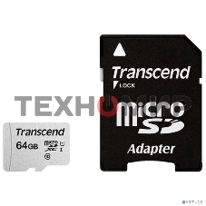 Флеш карта Micro SecureDigital 64Gb Transcend Class 10 TS64GUSD300S-A MicroSDXC Class 10 UHS-I, SD adapter
