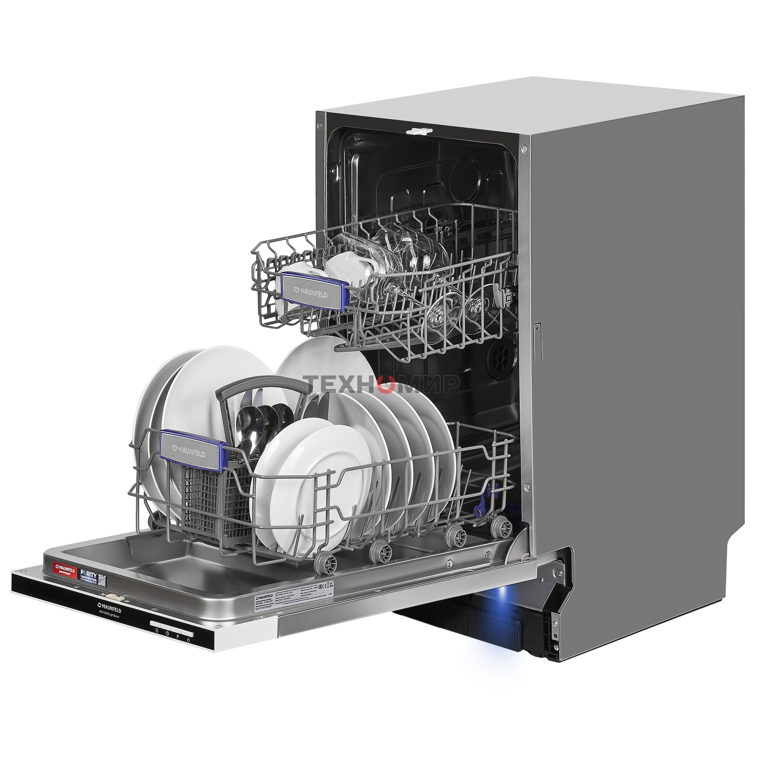 Встраиваемая посудомоечная машина Maunfeld MLP-082D Light Beam, серебристый, 44.8 см, 9 компл., 49 дБ, класс A++