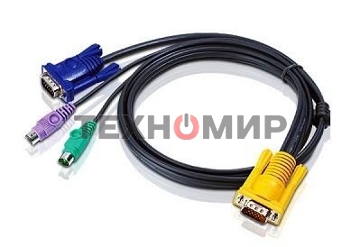 Шнур ATEN, мон+клав+мышь USB, SPHD15=>HD DB15+USB A-Тип, Male-2xMale, 8+4 проводов, опрессованный, 3 м., черный, (с поддержкой KVM PS/2) (2L-5203UP)