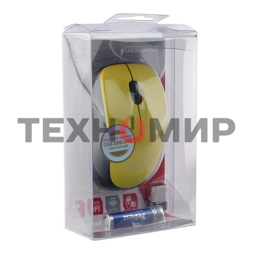 Мышь беспроводная Gembird MUSW-360-LM желтый, 1000 dpi, радиоканал, USB, кнопки - 3