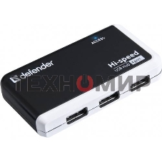 Разветвитель USB Defender QUADRO INFIX USB2.0 - 4 порта, скор. - до 480 Мбит/с, + кабель USB 2.0 A(M) - MiniB (M) - 1м.