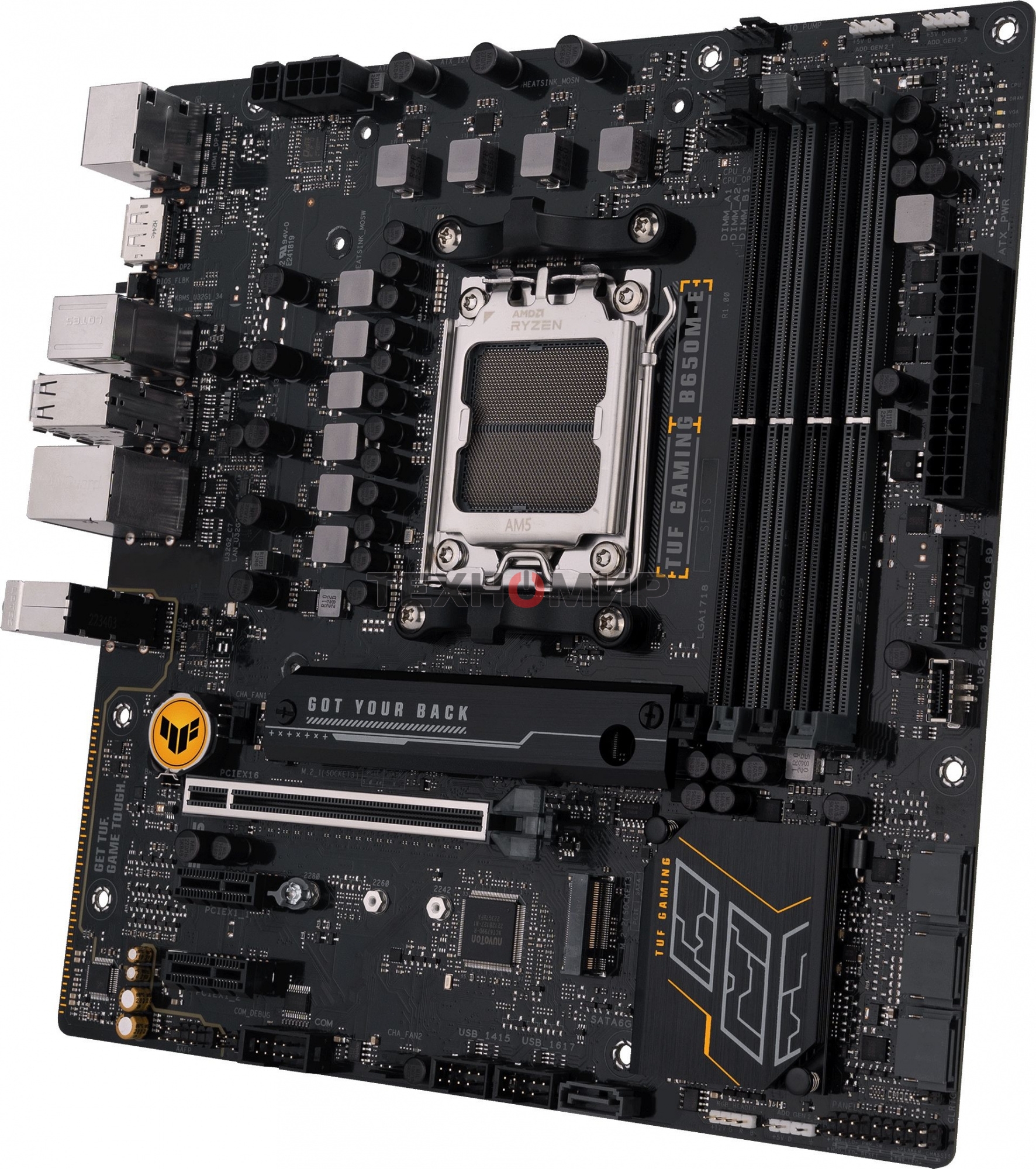 Материнская плата ASUS TUF GAMING B650M-E, AM5, AMD B650, 4xDDR5, 4xSATA, 2xM.2, 1xPCIe 4.0 x16, 2xPCIe x1, 2xDP, 1xHDMI, 1x 2.5Gb LAN, 1xUSB-A 3.2 Gen 2, 2xUSB-A 3.2 Gen 1, 4xUSB 2.0, 1xUSB-C 3.2 Gen 2, 3x3.5 мм, 7.1, mATX