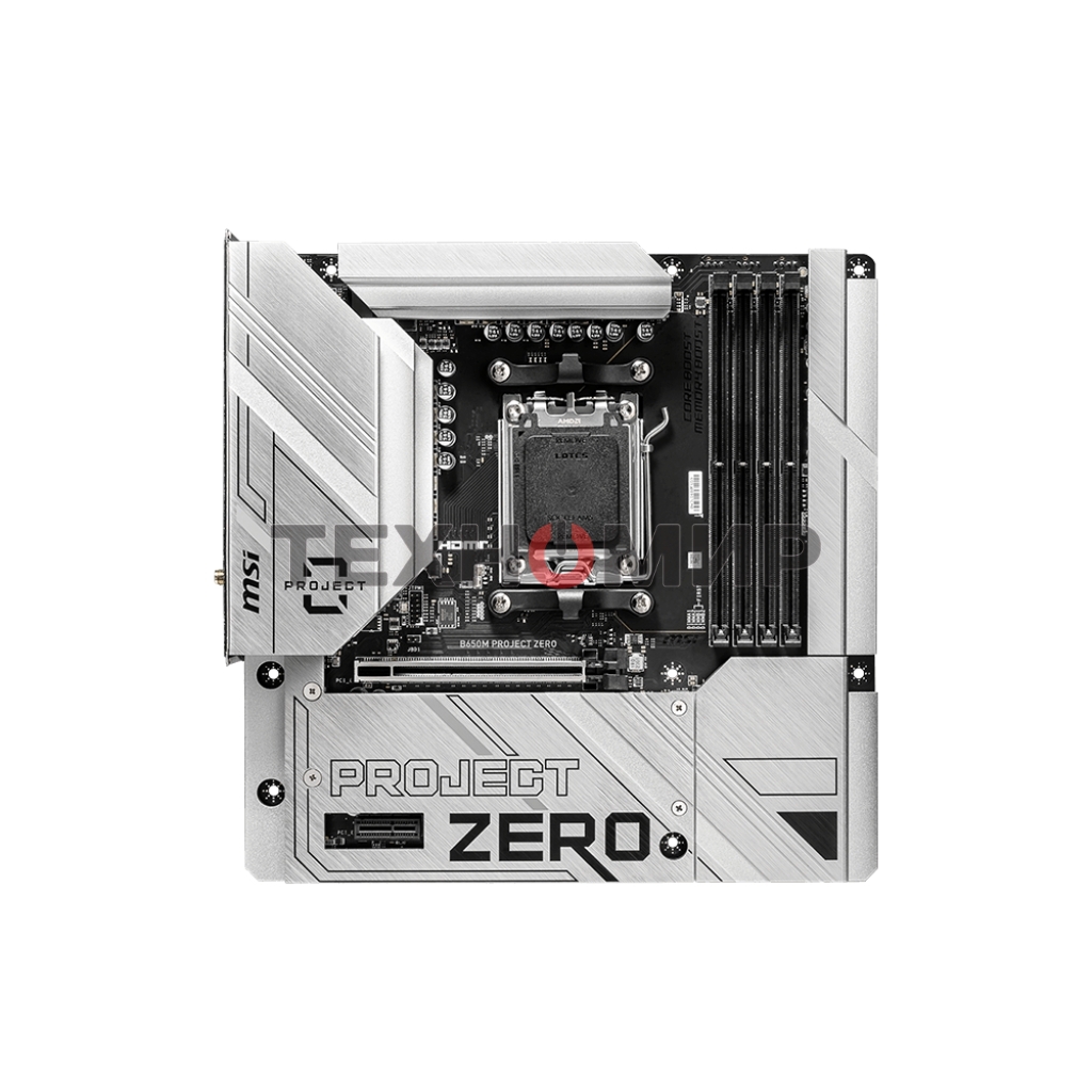 Материнская плата MSI B650M PROJECT ZERO, AM5, AMD B650, 4xDDR5, 4xSATA, 2xM.2, 1xPCIe 4.0 x16, 1xPCIe x1, 1xDP, 1xHDMI, 1x 2.5Gb LAN, 2xUSB-A 2.0, 2xUSB 3.2 Gen 1, 3xUSB 3.2 Gen 2, 3x3.5 мм, 7.1, mATX