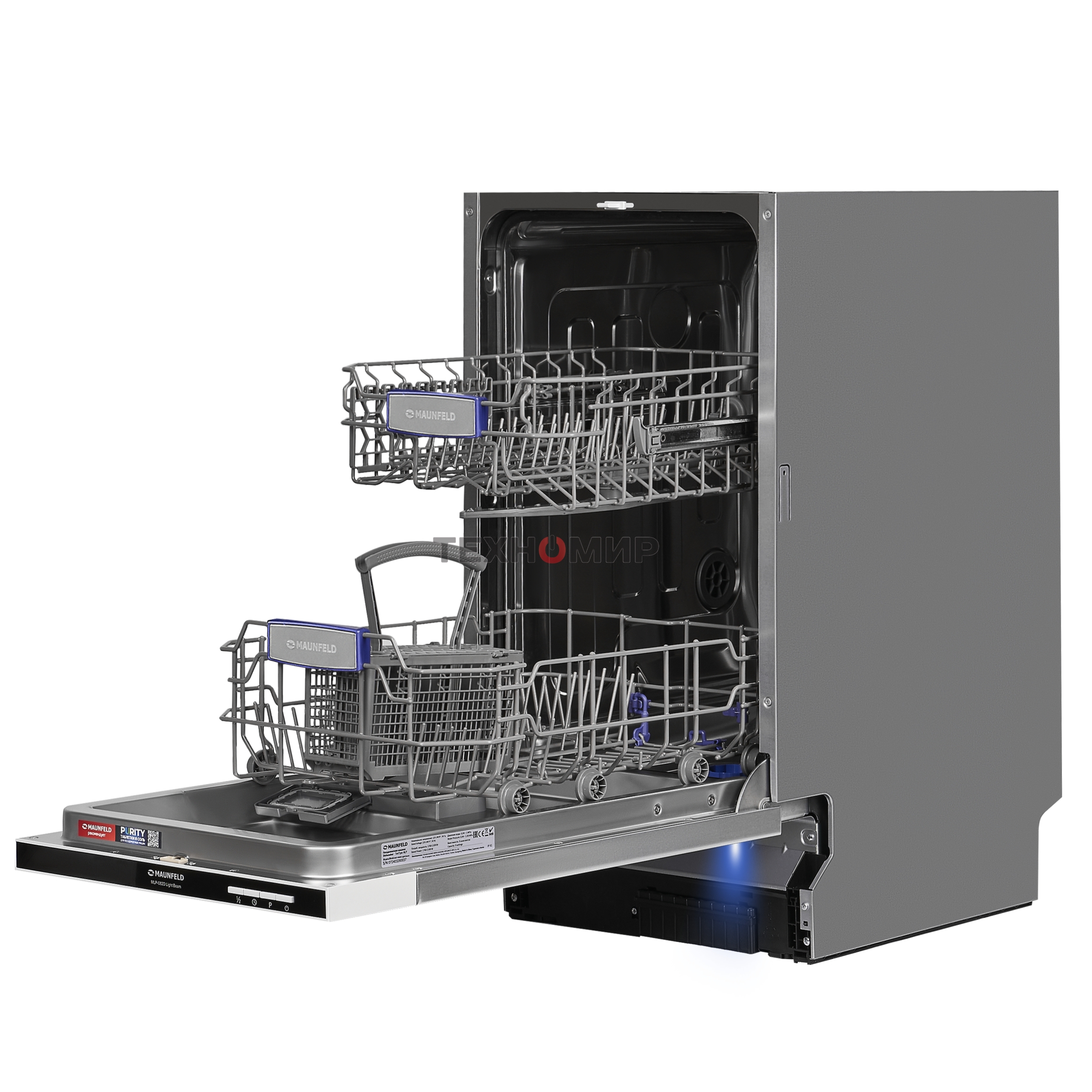 Встраиваемая посудомоечная машина Maunfeld MLP-082D Light Beam, серебристый, 44.8 см, 9 компл., 49 дБ, класс A++