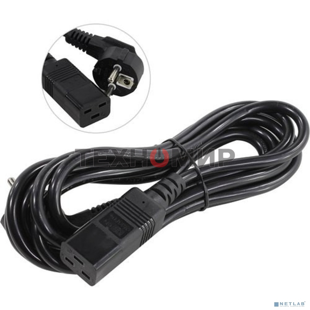 Кабель питания ExeGate Power PC19-3P (Евровилка Schuko->С19) VDE-250V-3*1.5-CU, черный, 16А, 3м