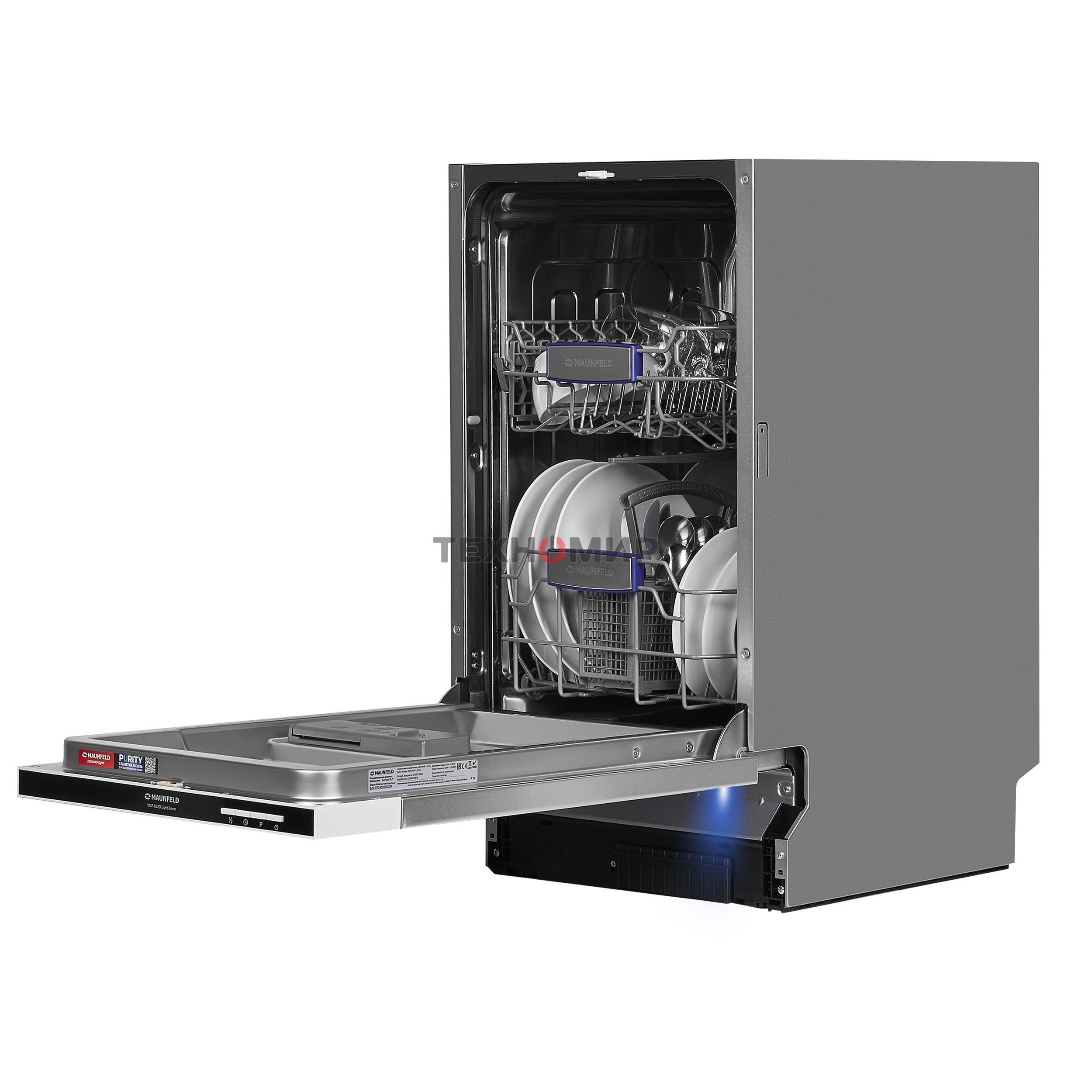Встраиваемая посудомоечная машина Maunfeld MLP-082D Light Beam, серебристый, 44.8 см, 9 компл., 49 дБ, класс A++