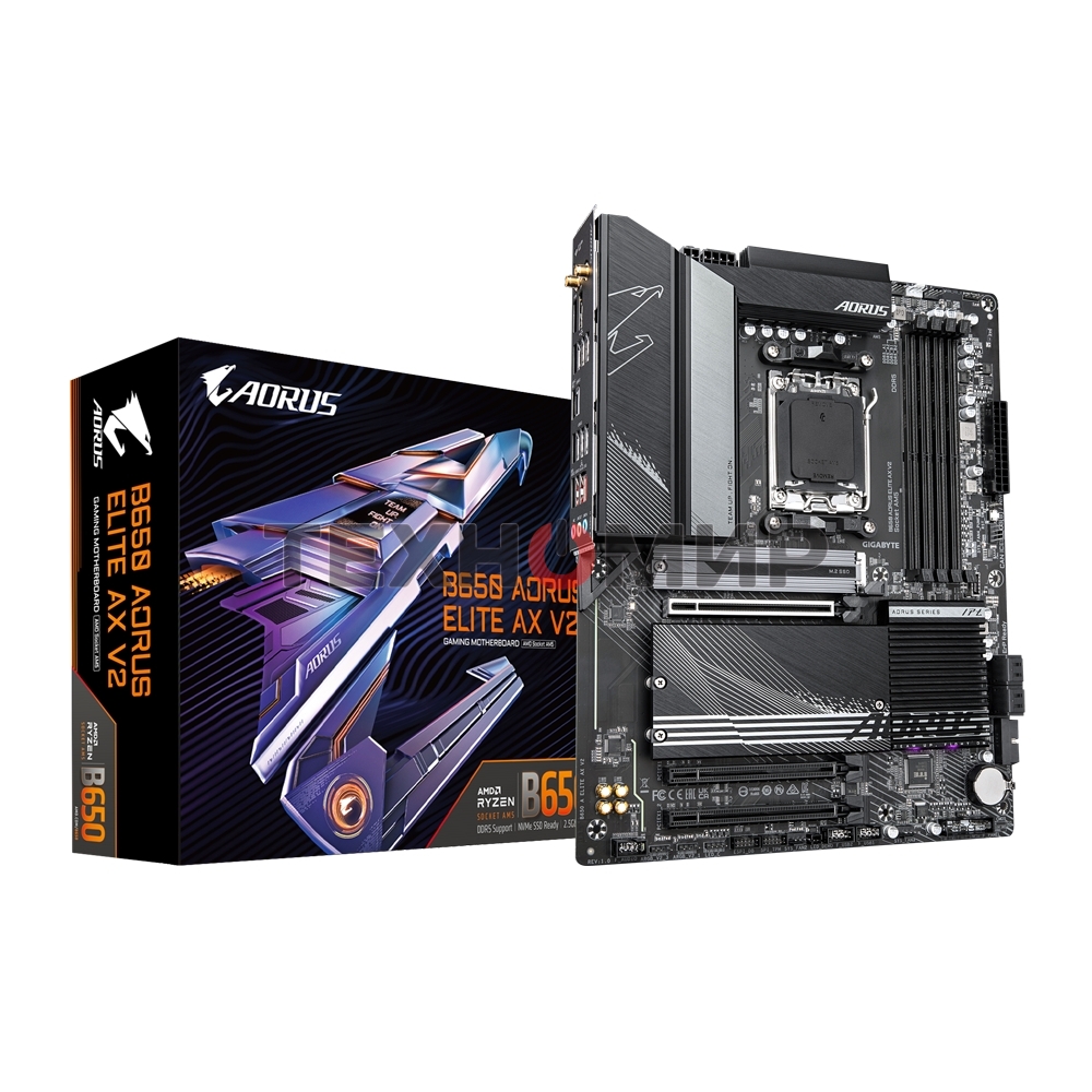 Материнская плата GIGABYTE B650 AORUS ELITE AX V2, AM5, AMD B650, 4xDDR5, 4xSATA, 3xM.2, 1xPCI-E 4.0 x16, 1xHDMI, 1xDP, 1xUSB-C 3.2 Gen 2, 5xUSB-A 3.2 Gen 1, 2xUSB-A 3.2 Gen 2, 4xUSB-A 2.0, 1x 2.5Gb LAN, 3x3.5 мм, 7.1, ATX