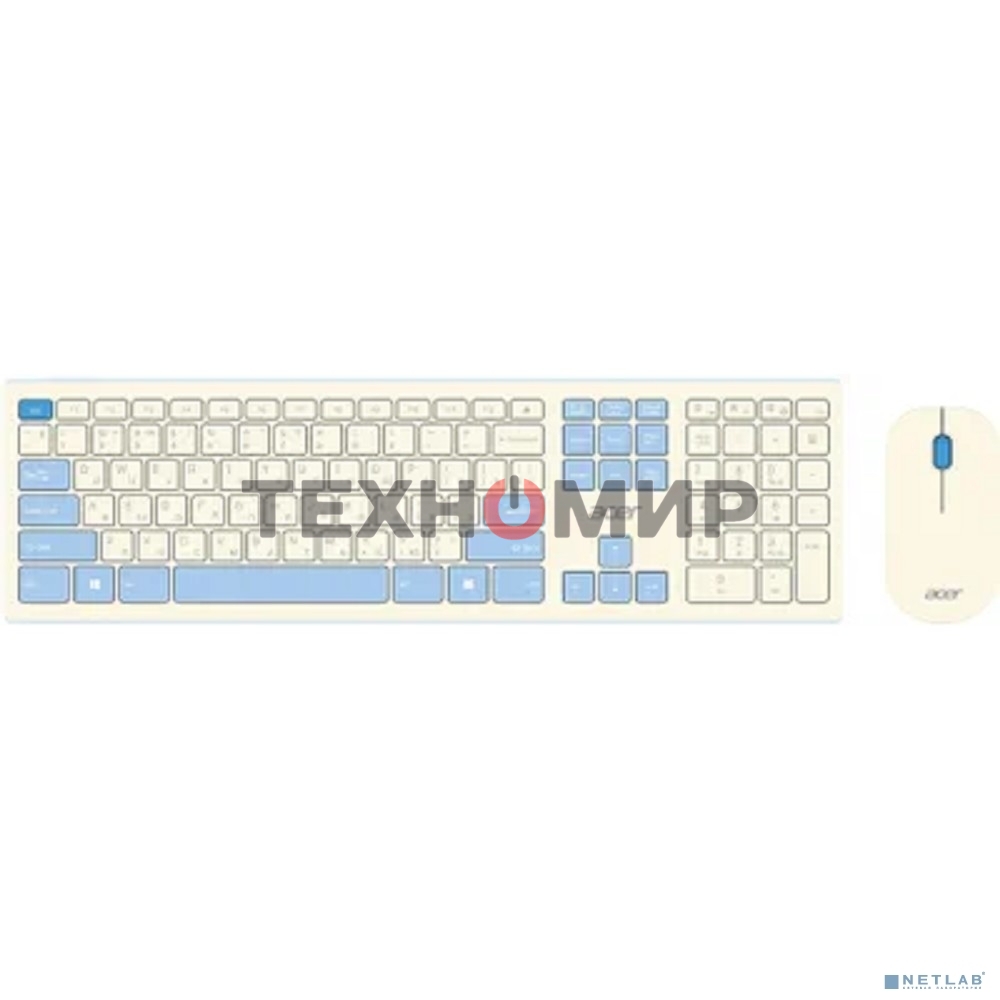 Комплект клавиатура + мышь Acer OCC205 беспроводной USB, 1200 dpi, белый/голубой