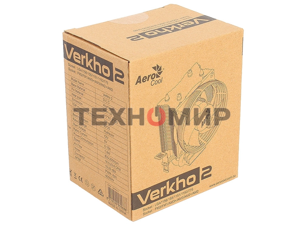 Кулер для процессора AeroCool/Formula Verkho 2 серебристый, 90 мм, алюминий/медь, 2000 об/мин, 25 дБ, 4 pin, 110 Вт, 125 мм