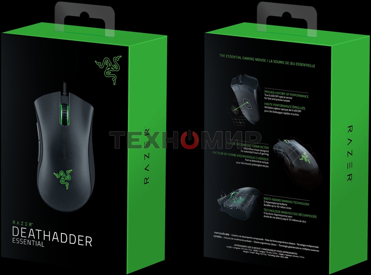 Мышь проводная Razer DeathAdder Essential черный, 6400 dpi, USB, кнопки - 5