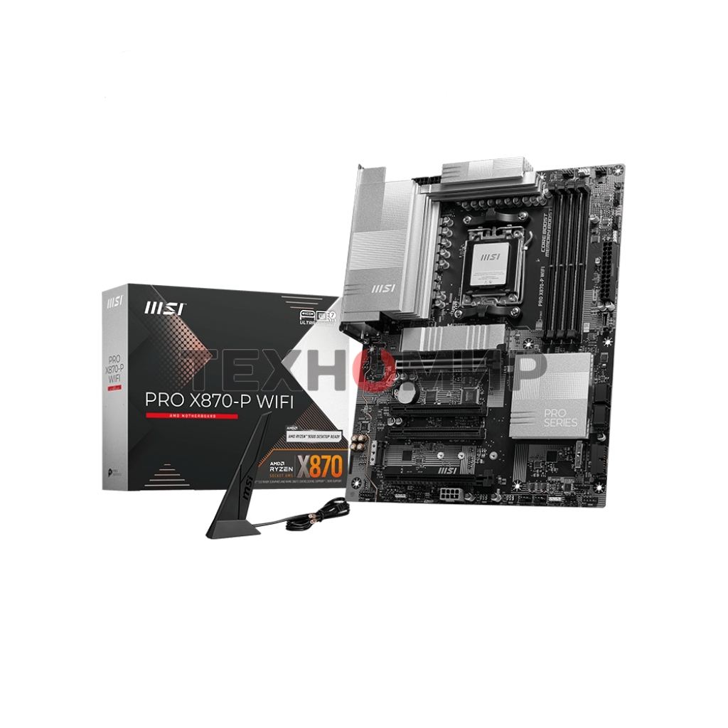 Материнская плата MSI PRO X870-P WIFI, AM5, AMD X870, 4xDDR5, 4xSATA, 3xM.2, 1xPCI-E 5.0 x16, 1xPCI-E 4.0 x16, 2xPCI-E 3.0 x1, 1xHDMI, 1xUSB-C, 1xRJ45 5Gb, 2xUSB-A 3.2 Gen 1, 2xUSB-A 3.2 Gen 2, 4xUSB-A 2.0, 1xUSB-C 3.2 Gen 2x2, 1xUSB4, 3x3.5мм, 7.1, ATX